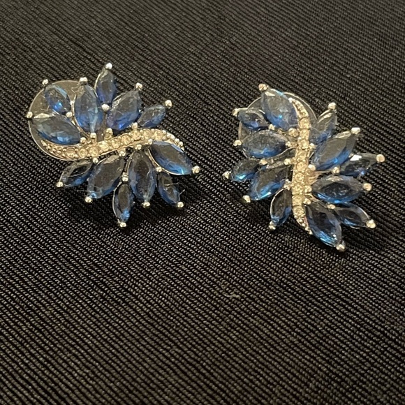 Jewelry - Blue and Silver Crystal Leaf Earrings‎